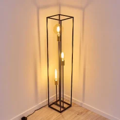 Lampadaire Ibusuki Or, Laiton, Noir, 3 Lumieres