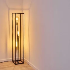 Lampadaire Ibusuki Or, Laiton, Noir, 3 Lumieres