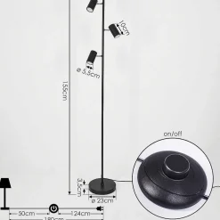 Lampadaire Javel Chrome, Noir, 3 Lumieres