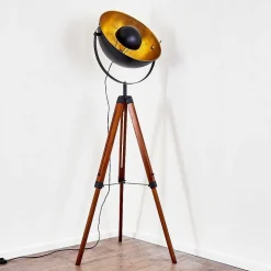 Lampadaire Jupiter Brun, Bois Fonce, Noir, 1 Lumiere