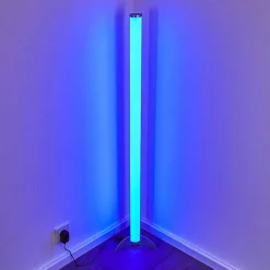 Lampadaire Led Rgb Globo Rocky Argente, 1 Lumiere, Telecommandes, Changeur De Couleurs