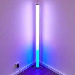 Lampadaire Led Rgb Globo Rocky Argente, 1 Lumiere, Telecommandes, Changeur De Couleurs