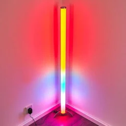 Lampadaire Led Rgb Globo Rocky Argente, 1 Lumiere, Telecommandes, Changeur De Couleurs