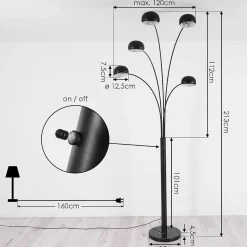 Lampadaire Nikkala Noir, 5 Lumieres