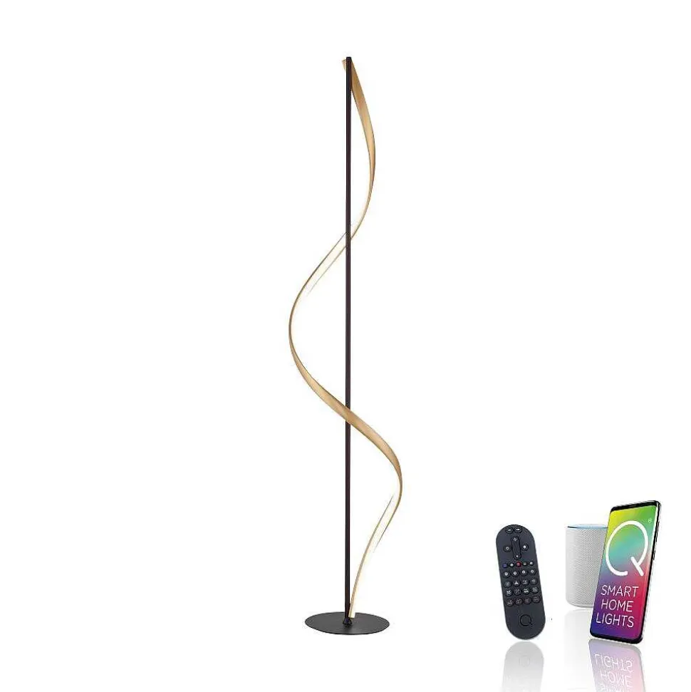 Lampadaire Paul Neuhaus Qswing Led Anthracite, Or, 1 Lumiere, Telecommandes