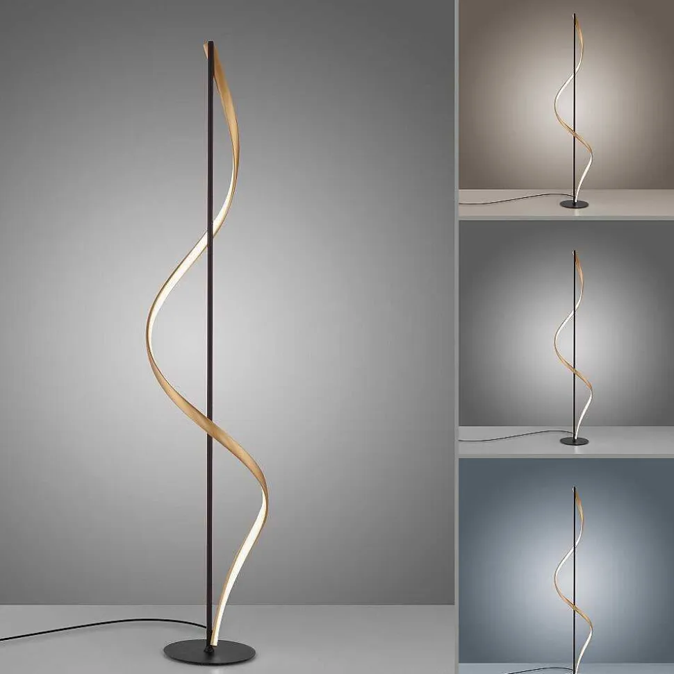 Lampadaire Paul Neuhaus Qswing Led Anthracite, Or, 1 Lumiere, Telecommandes