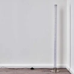 Lampadaire Pipe Led Nickel Mat, 1 Lumiere, Telecommandes, Changeur De Couleurs