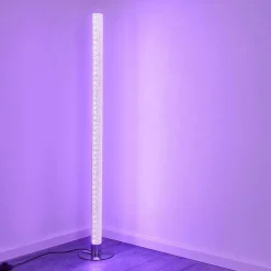 Lampadaire Pipe Led Nickel Mat, 1 Lumiere, Telecommandes, Changeur De Couleurs