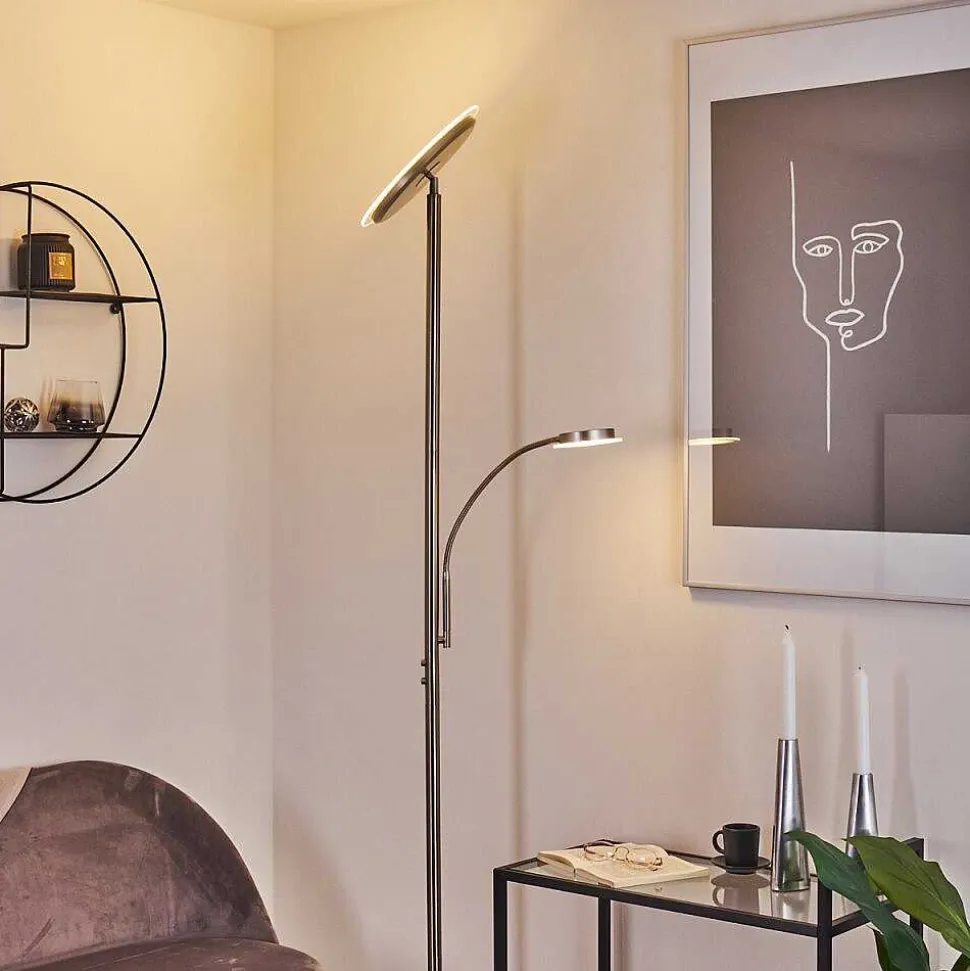 Lampadaire Wonsbek Led Nickel Mat, 2 Lumieres
