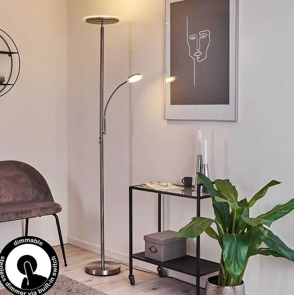 Lampadaire Wonsbek Led Nickel Mat, 2 Lumieres