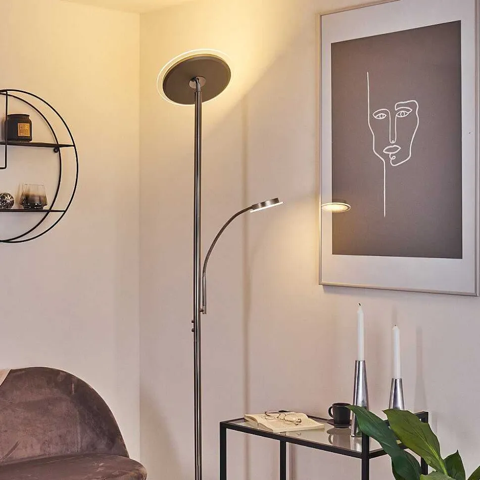 Lampadaire Wonsbek Led Nickel Mat, 2 Lumieres