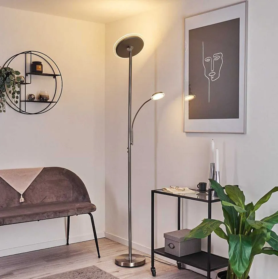 Lampadaire Wonsbek Led Nickel Mat, 2 Lumieres