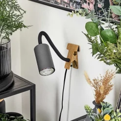 Lampe A Clipper Javel Brun, Couleur Bois, Noir, 1 Lumiere