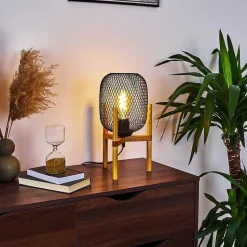 Lampe De Table Ateponta Bois Clair, Noir, 1 Lumiere