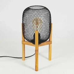 Lampe De Table Ateponta Bois Clair, Noir, 1 Lumiere