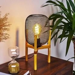 Lampe De Table Ateponta Bois Clair, Noir, 1 Lumiere