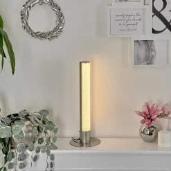 Lampe De Table Flaut Led Nickel Mat, 1 Lumiere, Telecommandes, Changeur De Couleurs