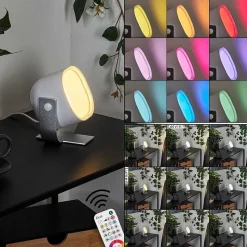 Lampe De Table Ledo Argente, 1 Lumiere, Telecommandes, Changeur De Couleurs