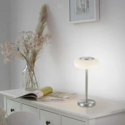 Lampe De Table Paul Neuhaus Q-Etienne Led Acier Brosse, 1 Lumiere, Telecommandes