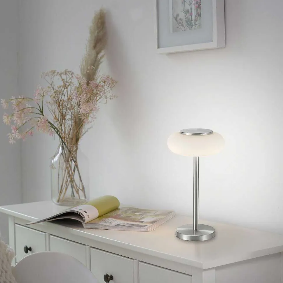 Lampe De Table Paul Neuhaus Q-Etienne Led Acier Brosse, 1 Lumiere, Telecommandes