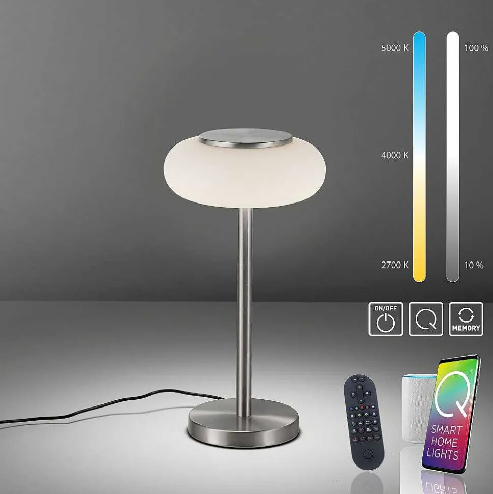 Lampe De Table Paul Neuhaus Q-Etienne Led Acier Brosse, 1 Lumiere, Telecommandes