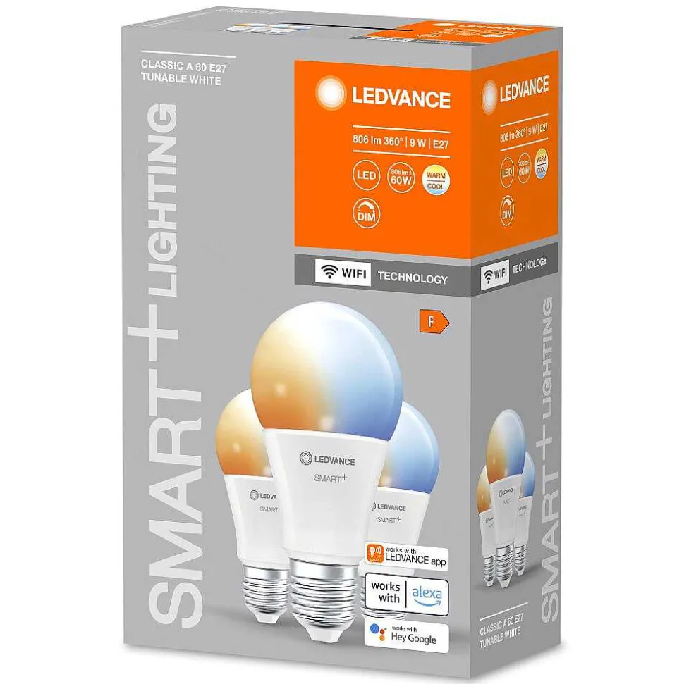 Ledvance Smart+ Wifi Lot De 3 Led E27 9 Watt 2700-6500 Kelvin 806 Lumen