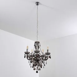 Lustre Delhi Noir, Transparent, 5 Lumieres