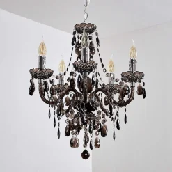 Lustre Delhi Noir, Transparent, 5 Lumieres