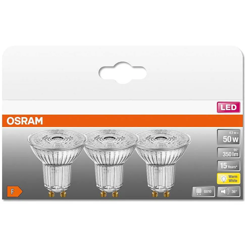 Osram Led Star Par16 Set De 3 Ampoules Gu10 4,3 Watt 2700 Kelvin 350 Lumen