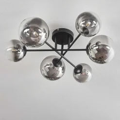 Plafonnier - Verre 12 Cm, 15 Cm Chehalis Clair, Fume, 6 Lumieres
