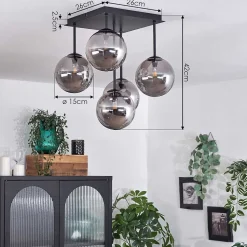 Plafonnier - Verre Chehalis Fume, 5 Lumieres