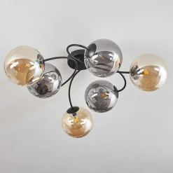 Plafonnier - Verre Chehalis Ambre, Fume, 6 Lumieres