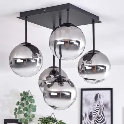 Plafonnier - Verre Chehalis Clair, Fume, 5 Lumieres