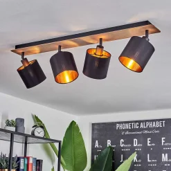Plafonnier Alsen Bois Fonce, Noir, 4 Lumieres