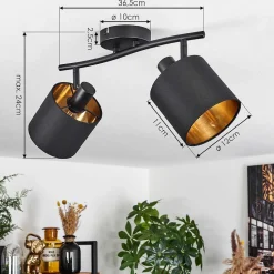 Plafonnier Alsen Noir, 2 Lumieres