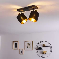 Plafonnier Alsen Noir Dore, 2 Lumieres