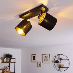 Plafonnier Alsen Noir Dore, 2 Lumieres