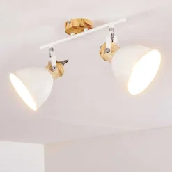 Plafonnier Banjul Bois Clair, Blanc, 2 Lumieres