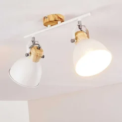 Plafonnier Banjul Bois Clair, Blanc, 2 Lumieres