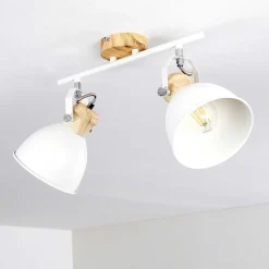 Plafonnier Banjul Bois Clair, Blanc, 2 Lumieres