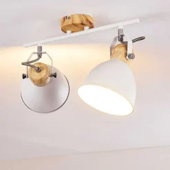 Plafonnier Banjul Bois Clair, Blanc, 2 Lumieres