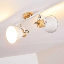 Plafonnier Banjul Bois Clair, Blanc, 2 Lumieres