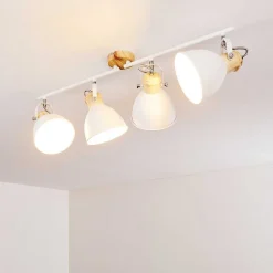 Plafonnier Banjul Bois Clair, Blanc, 4 Lumieres