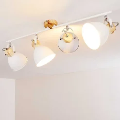 Plafonnier Banjul Bois Clair, Blanc, 4 Lumieres