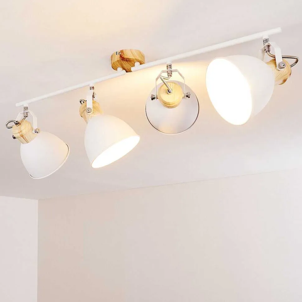 Plafonnier Banjul Bois Clair, Blanc, 4 Lumieres