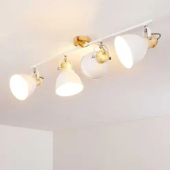 Plafonnier Banjul Bois Clair, Blanc, 4 Lumieres