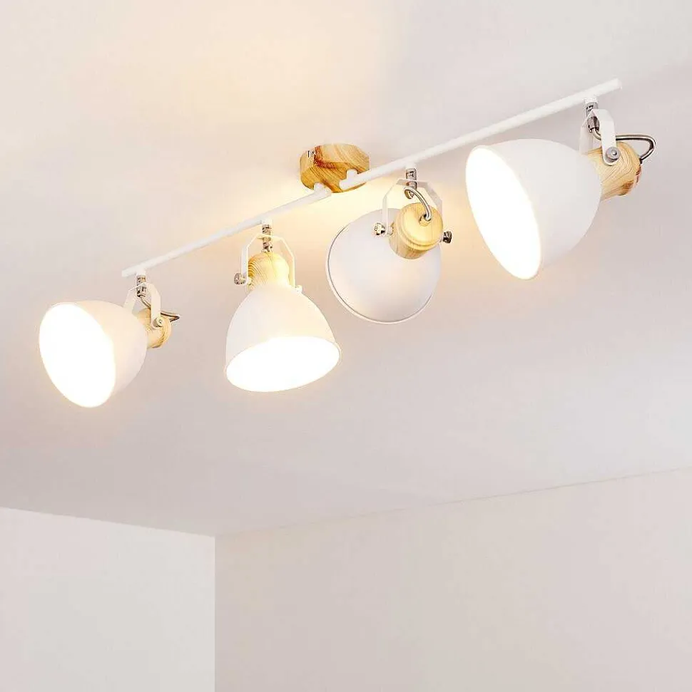 Plafonnier Banjul Bois Clair, Blanc, 4 Lumieres