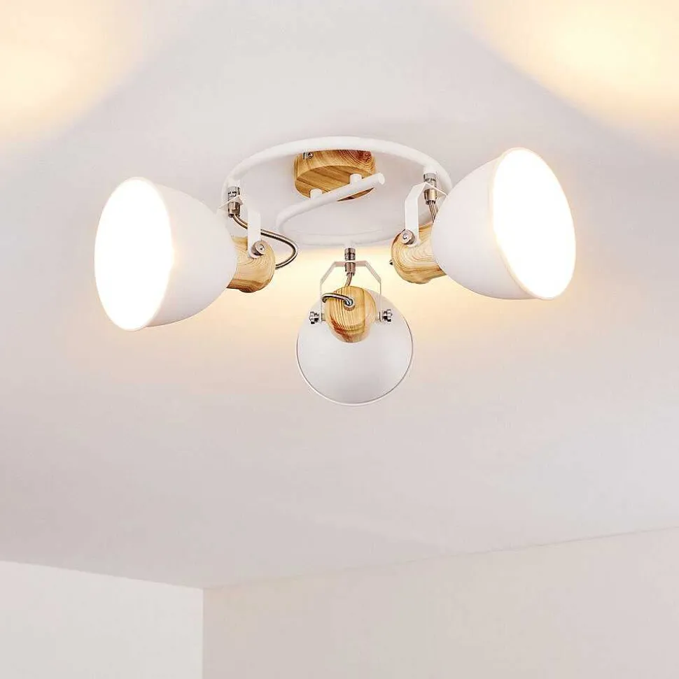 Plafonnier Banjul Bois Clair, Blanc, 3 Lumieres