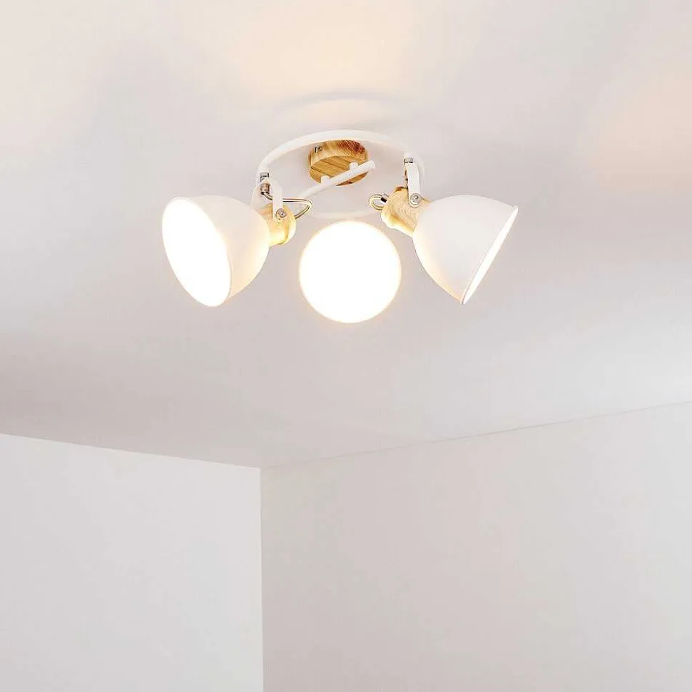 Plafonnier Banjul Bois Clair, Blanc, 3 Lumieres