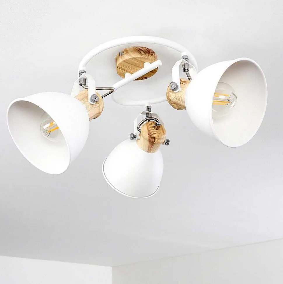 Plafonnier Banjul Bois Clair, Blanc, 3 Lumieres